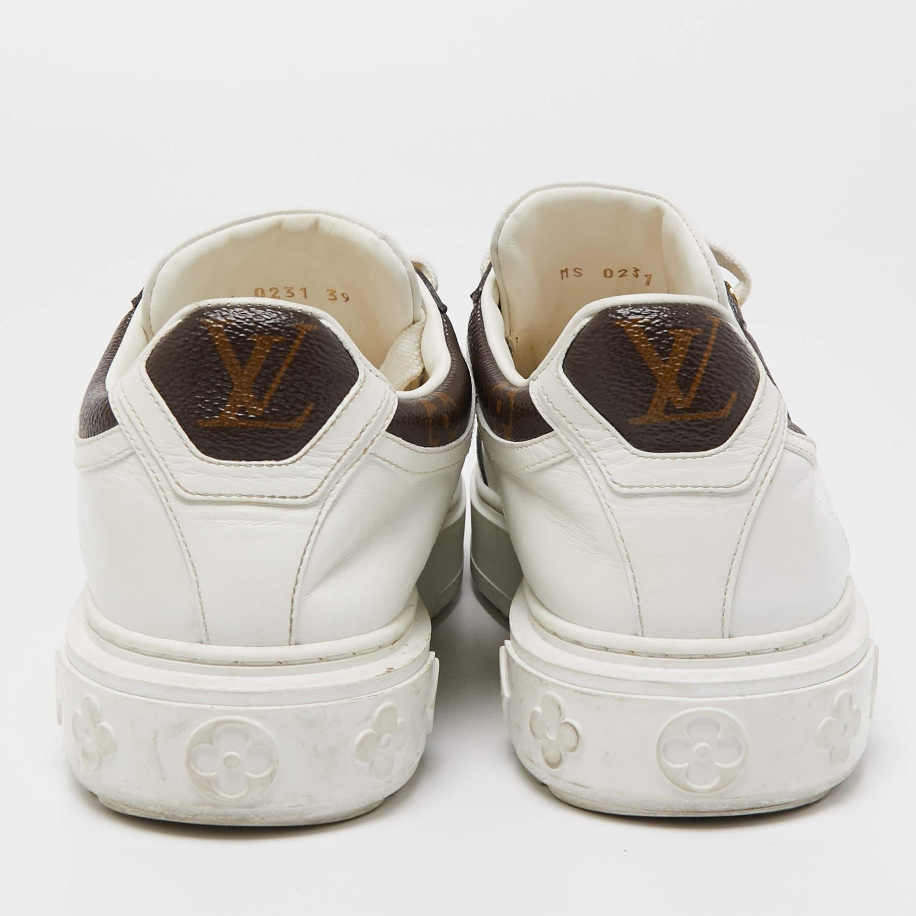 Women's Louis Vuitton White Leather and Monogram Canvas Time Out Sneakers Size 39
