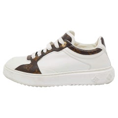 Louis Vuitton White Leather and Monogram Canvas Time Out Sneakers Size 39