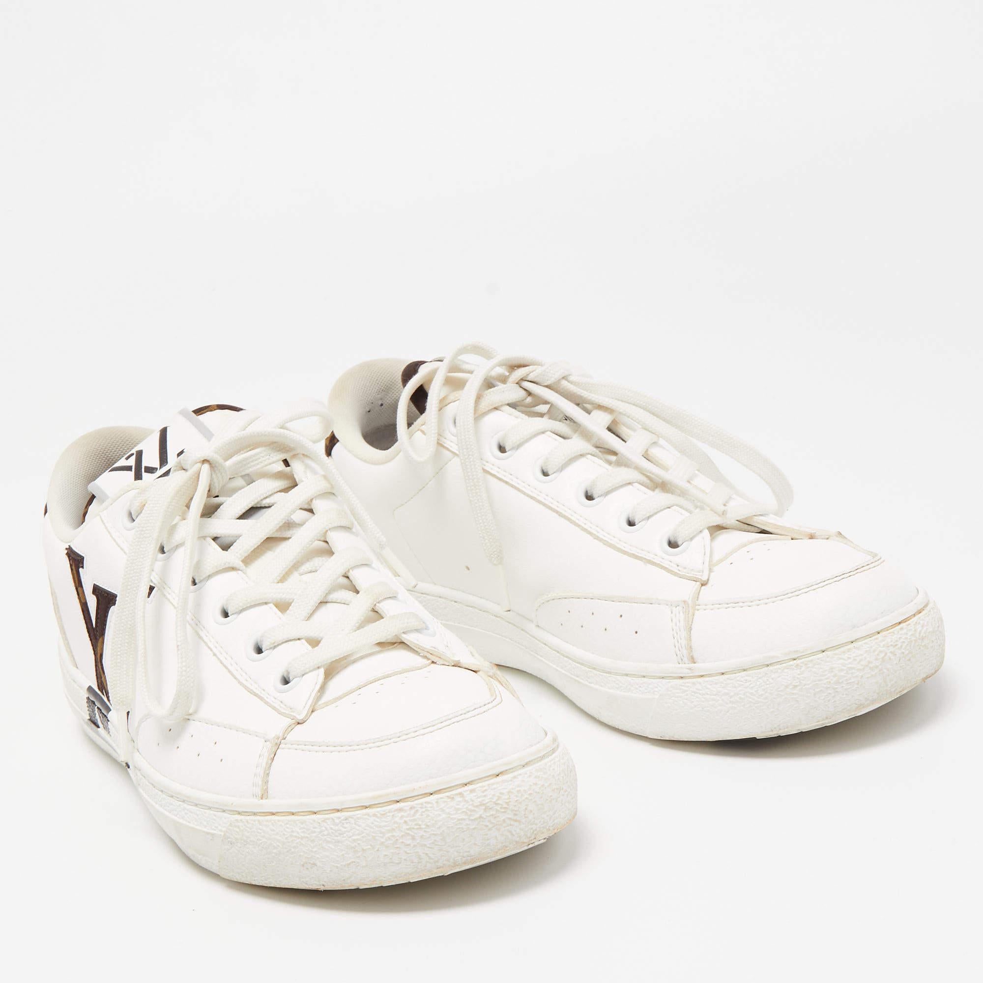 Women's Louis Vuitton White Leather and Monogram Fabric Charlie Sneakers