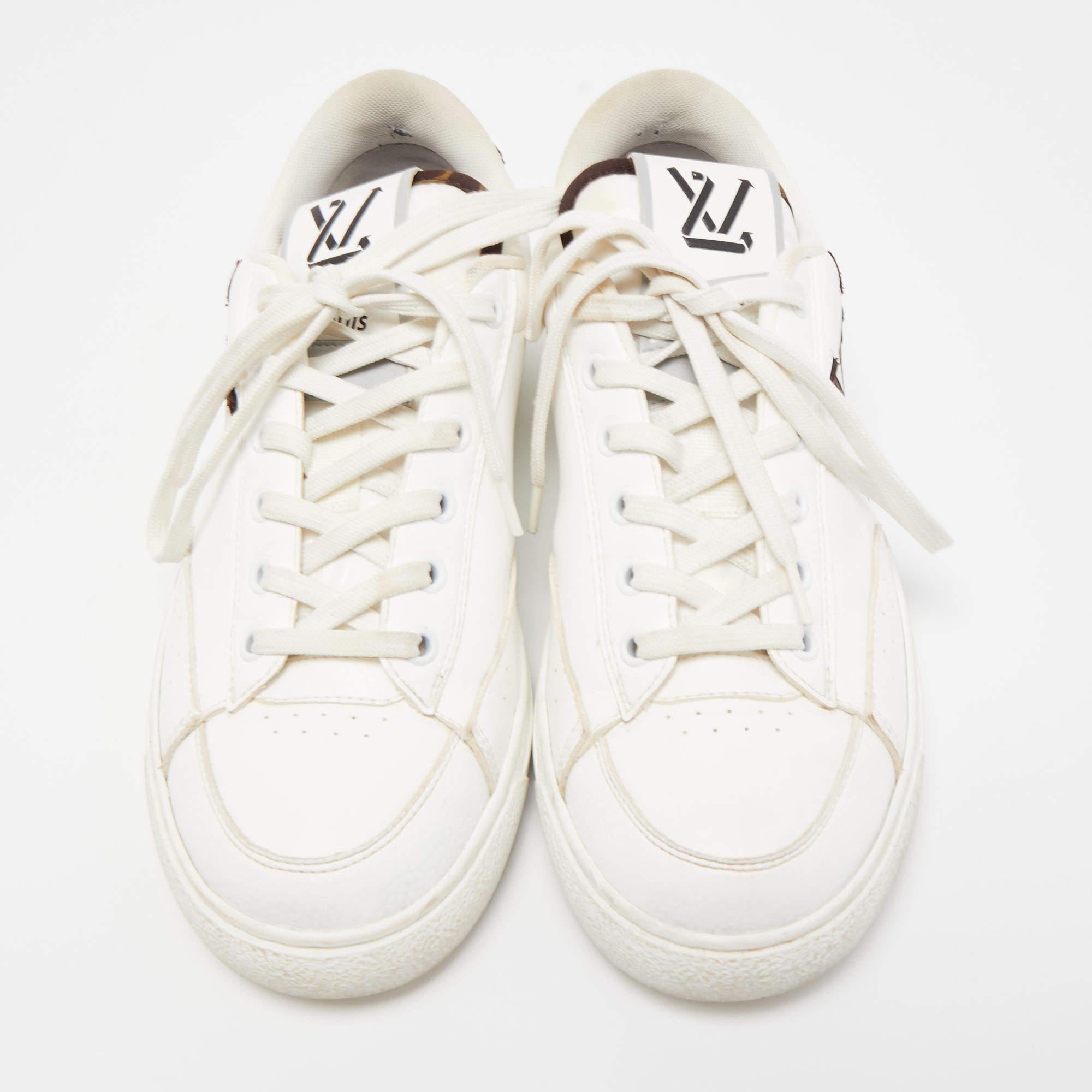 Louis Vuitton White Leather and Monogram Fabric Charlie Sneakers 1