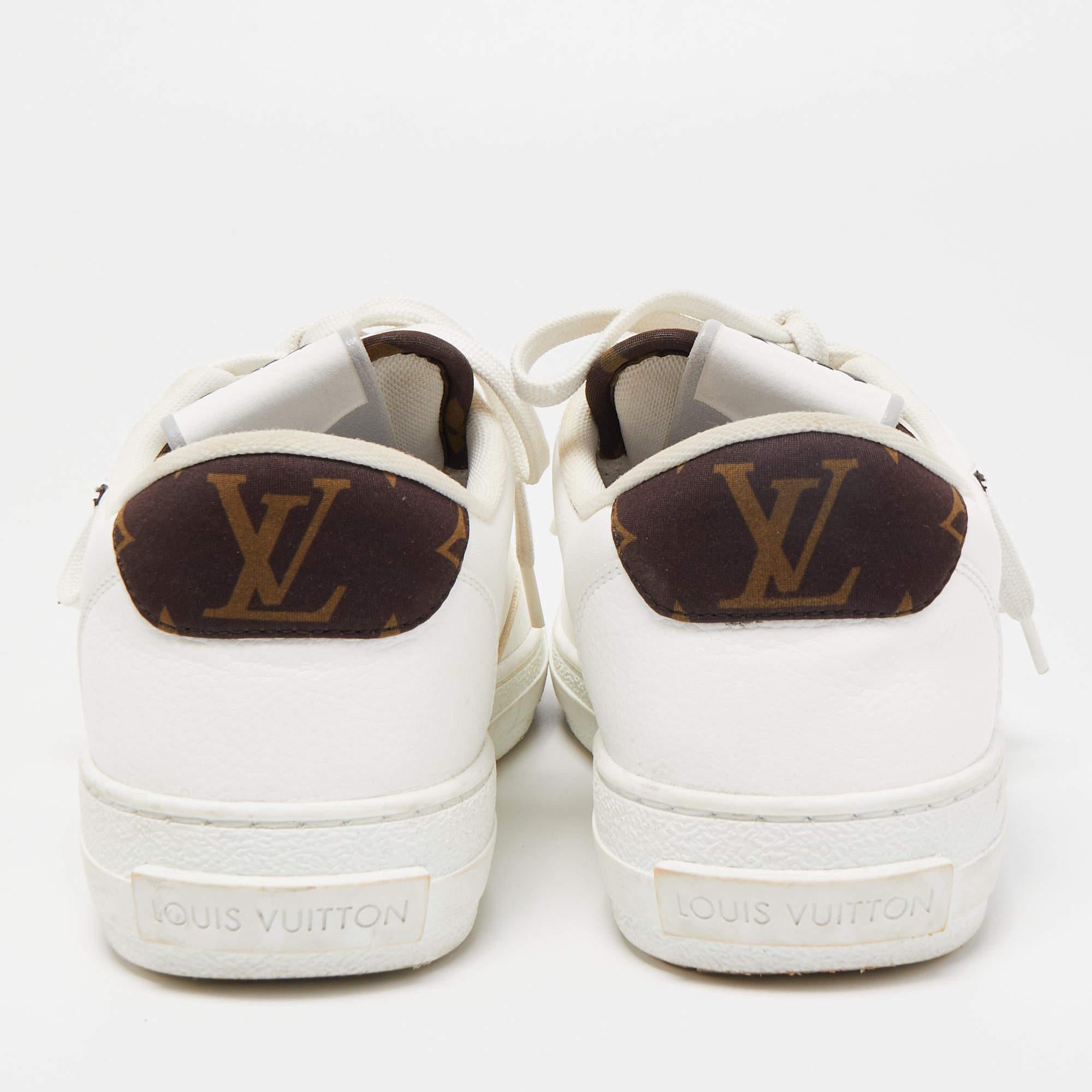Louis Vuitton White Leather and Monogram Fabric Charlie Sneakers 2