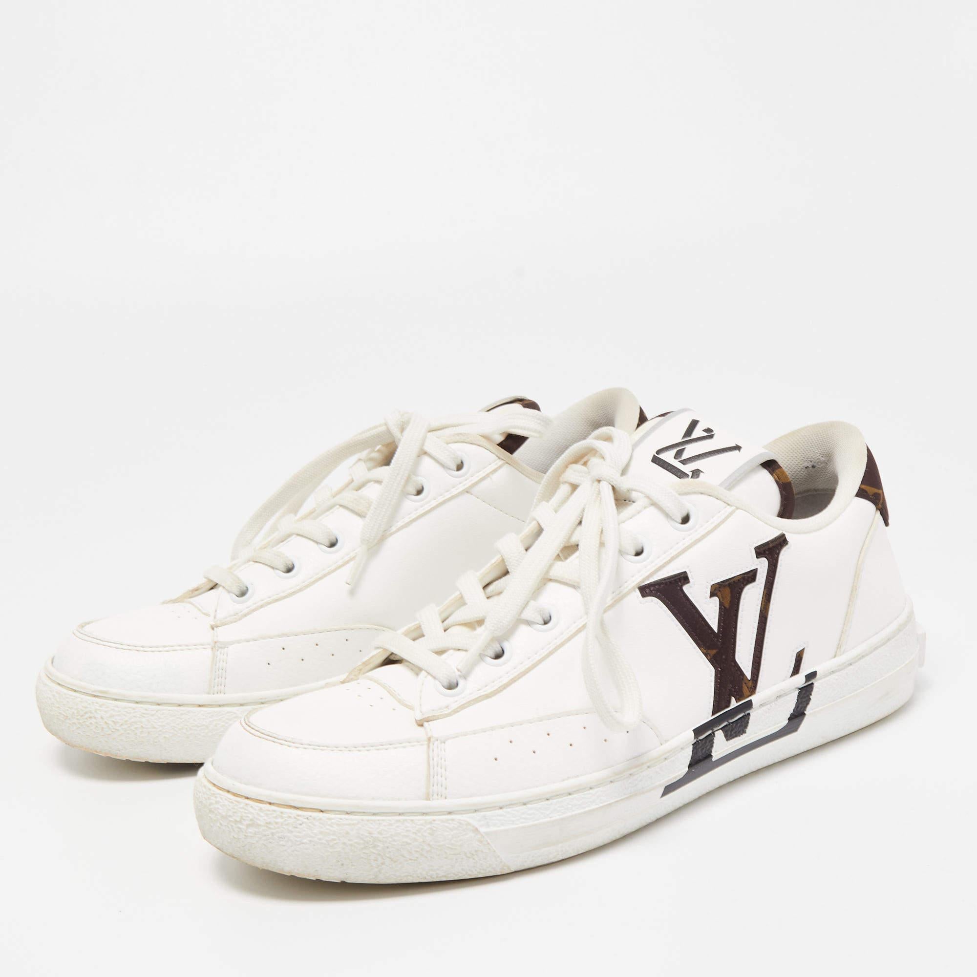 Louis Vuitton White Leather and Monogram Fabric Charlie Sneakers 3