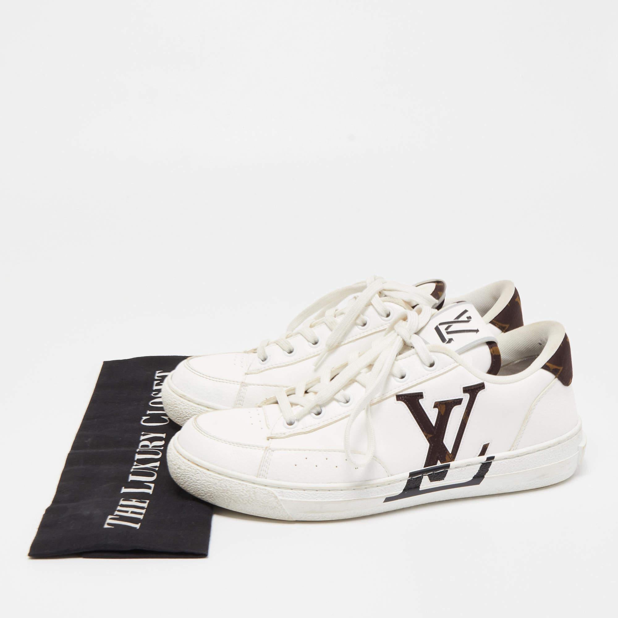 Louis Vuitton White Leather and Monogram Fabric Charlie Sneakers 4