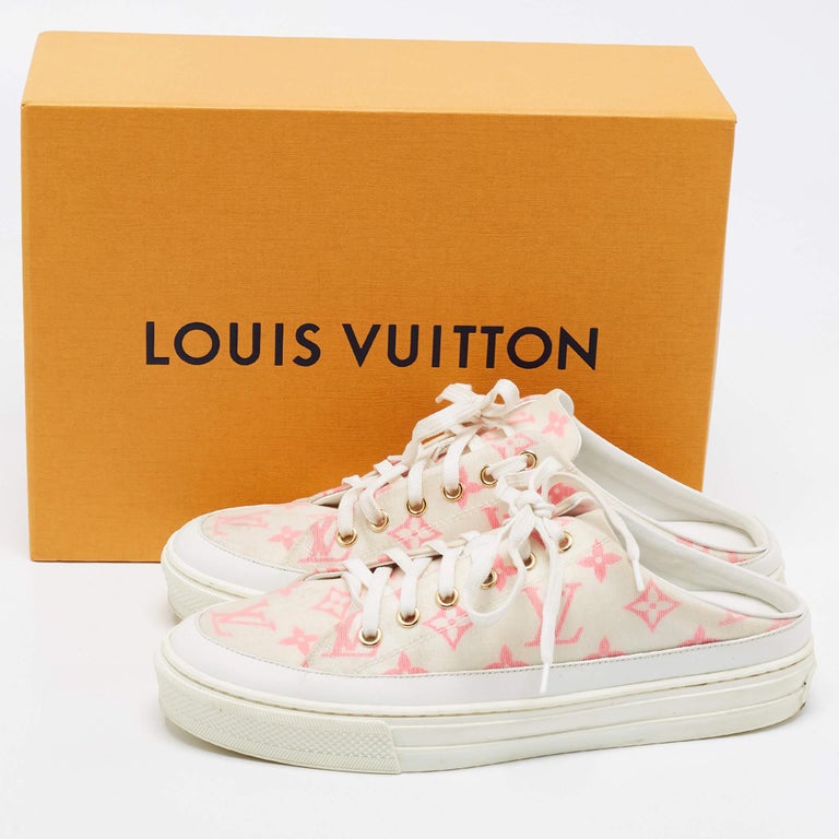 Louis Vuitton White Leather and Monogram Mesh Stellar Mules Sneakers Size 38  at 1stDibs