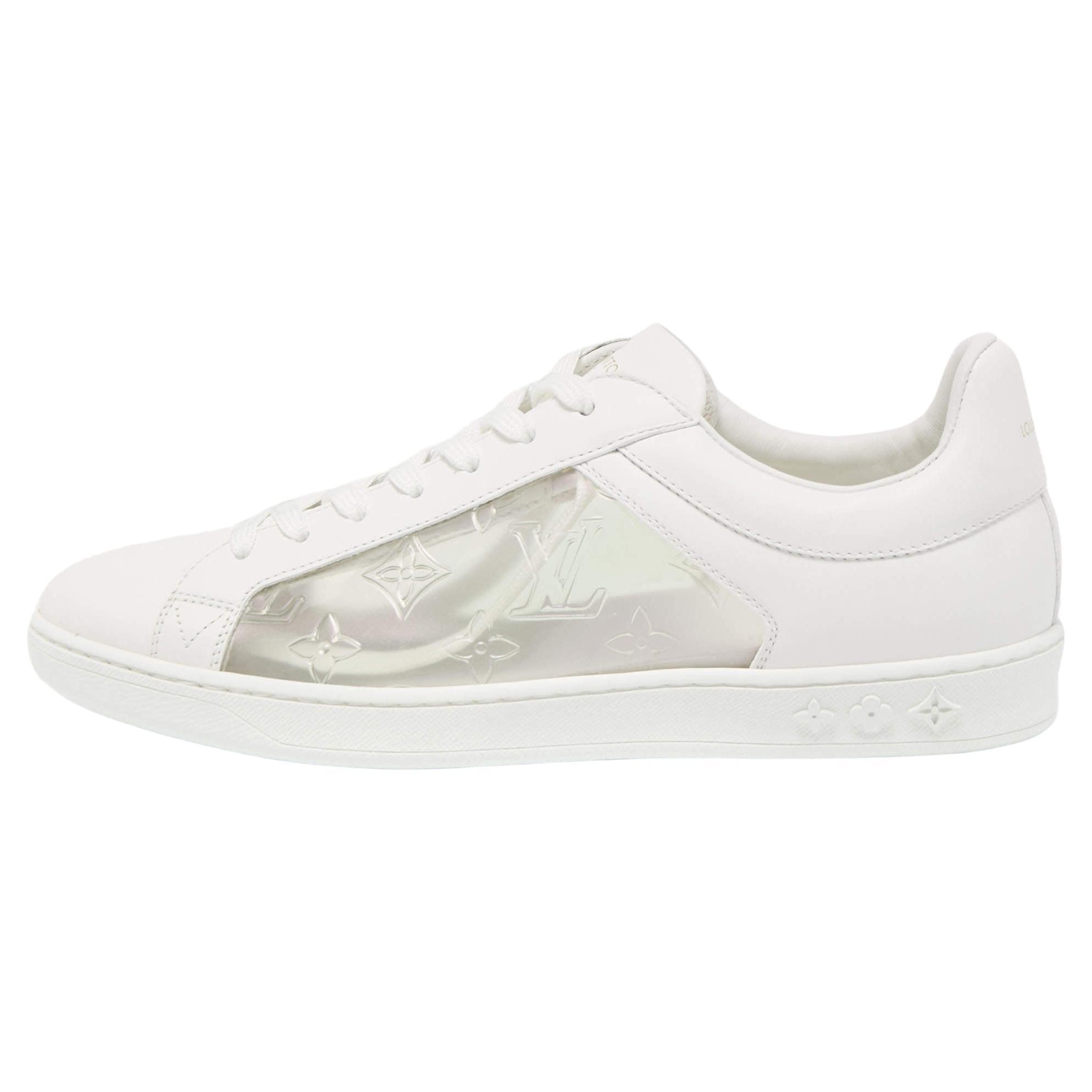 Louis Vuitton White Leather And Multicolor Monogram Canvas Lace Up Sneakers  Size 39.5 Louis Vuitton