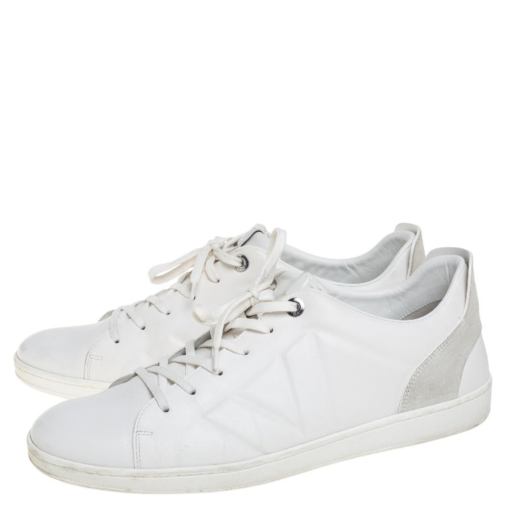Louis Vuitton White Leather And Suede Low Top Sneakers Size 44.5 In Fair Condition In Dubai, Al Qouz 2