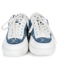 LOUIS VUITTON white leather & blue Monogram Denim CHARLIE Sneakers Shoes 38