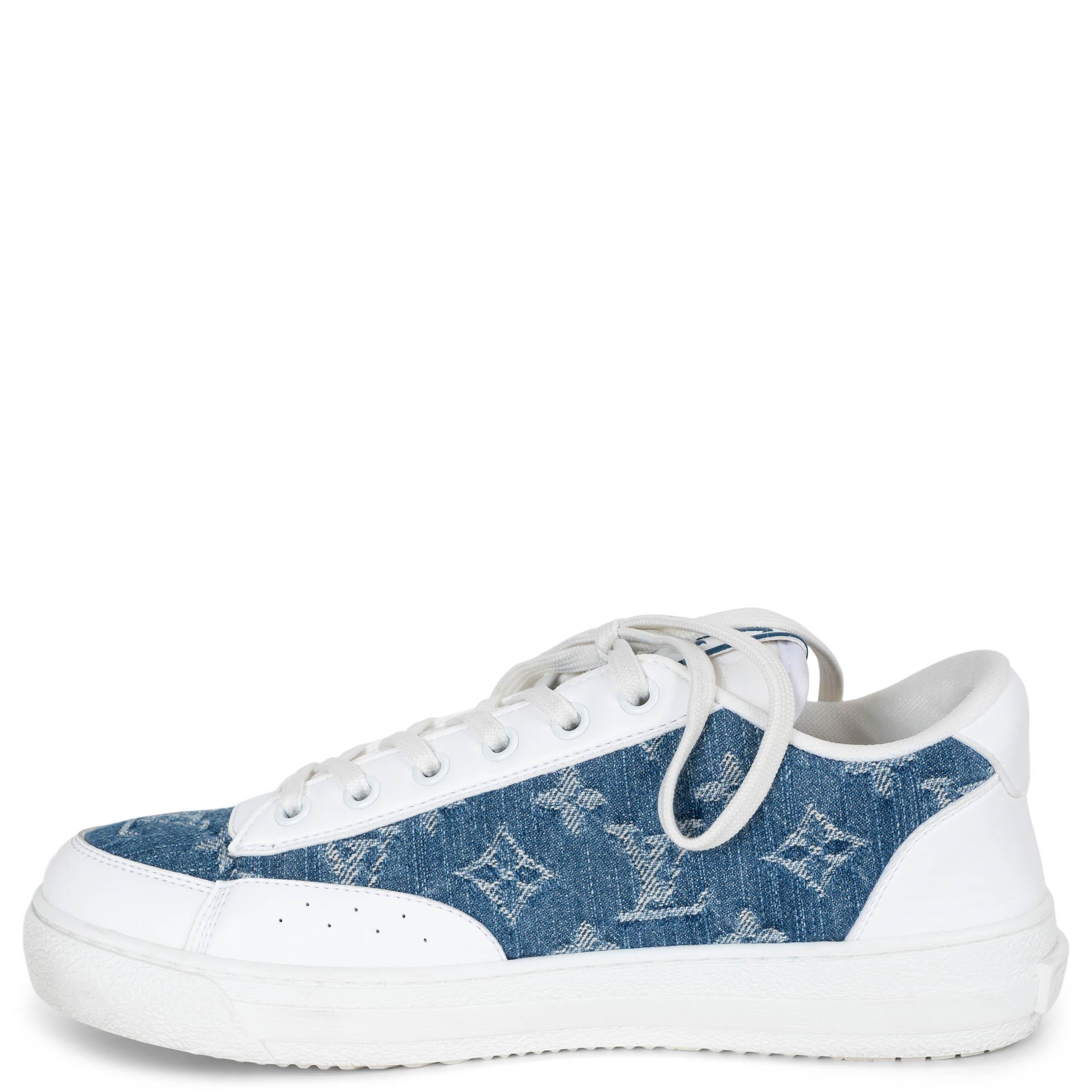 Gris LOUIS VUITTON cuir blanc & bleu Monogram Denim CHARLIE Chaussures Baskets 38 en vente