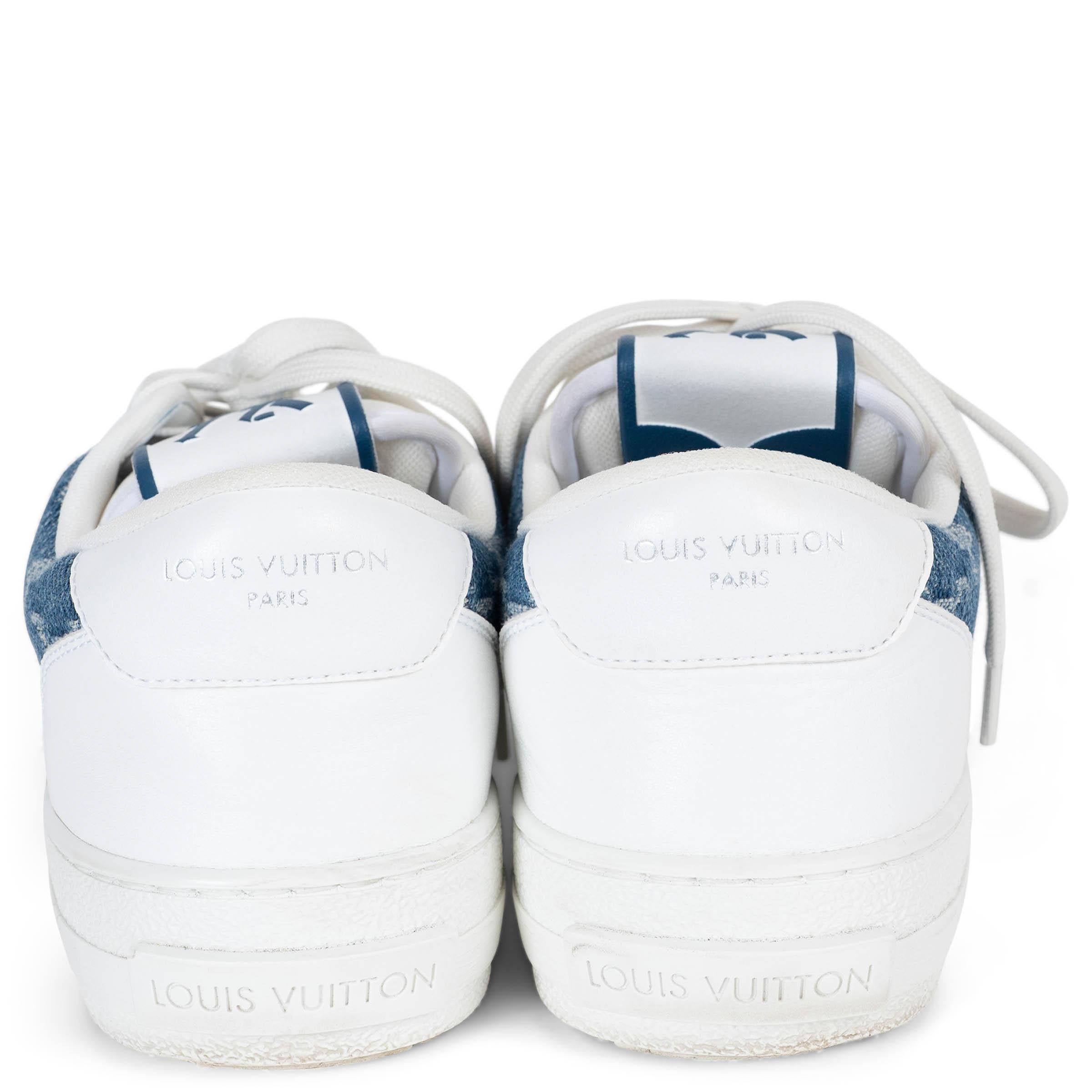 LOUIS VUITTON cuir blanc & bleu Monogram Denim CHARLIE Chaussures Baskets 38 Pour femmes en vente