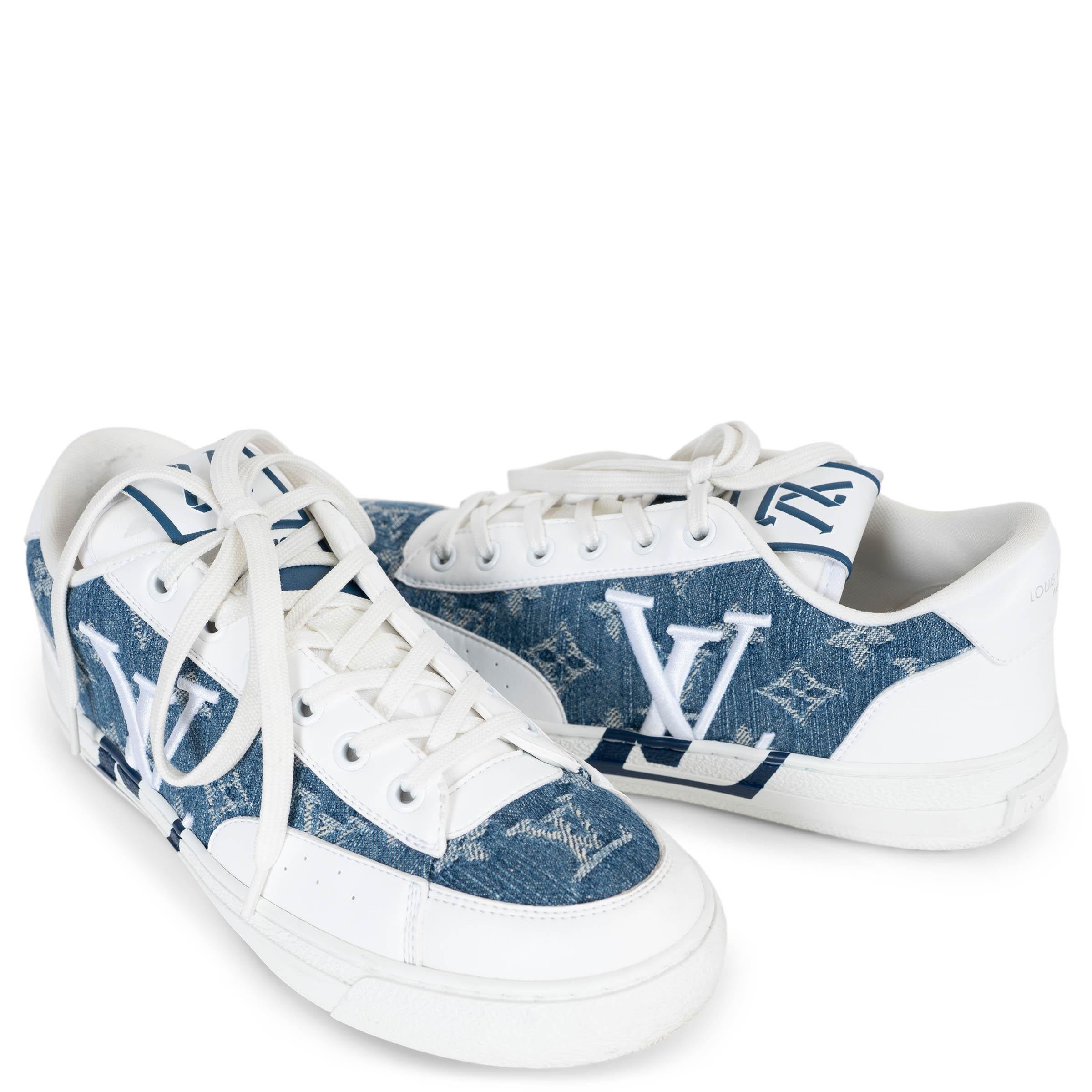 LOUIS VUITTON cuir blanc & bleu Monogram Denim CHARLIE Chaussures Baskets 38 en vente 2