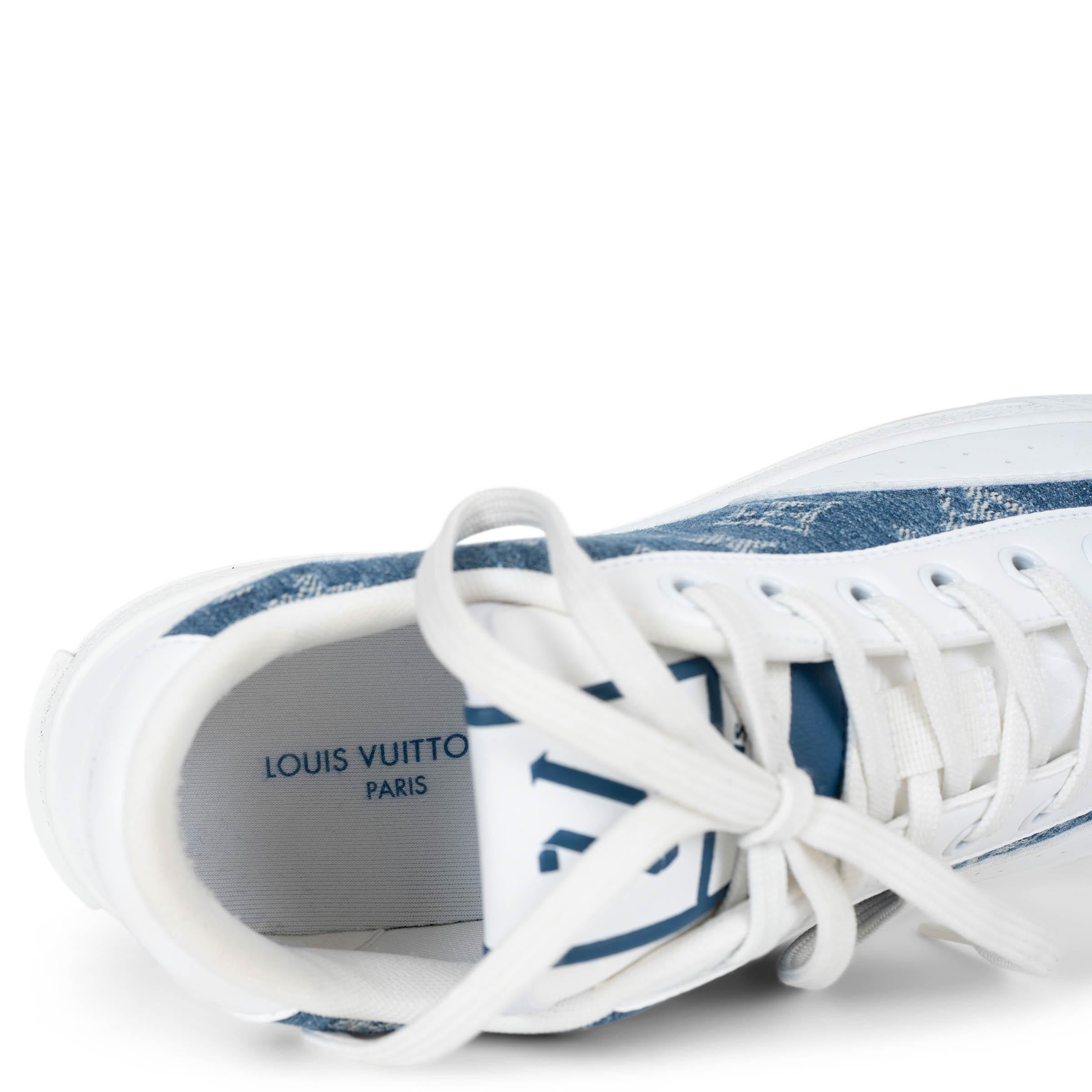 LOUIS VUITTON cuir blanc & bleu Monogram Denim CHARLIE Chaussures Baskets 38 en vente 3