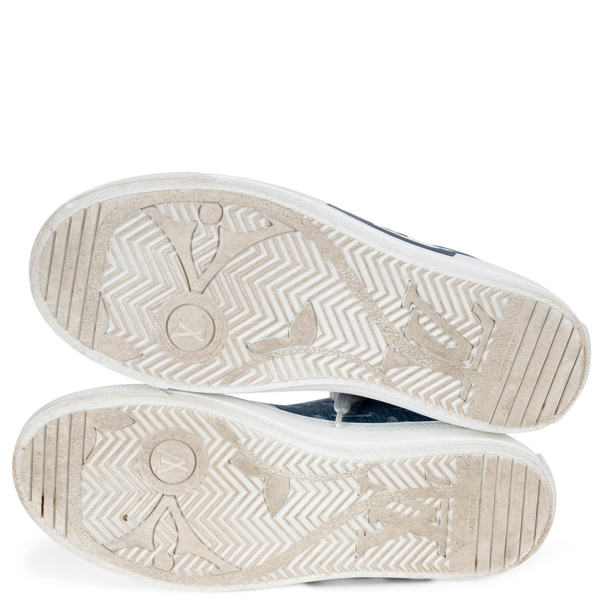 LOUIS VUITTON cuir blanc & bleu Monogram Denim CHARLIE Chaussures Baskets 38 en vente 4