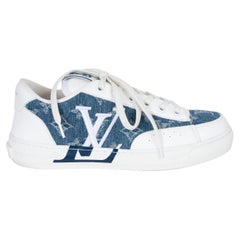 LOUIS VUITTON cuero blanco y azul Monograma Denim CHARLIE Zapatillas Zapatos 38