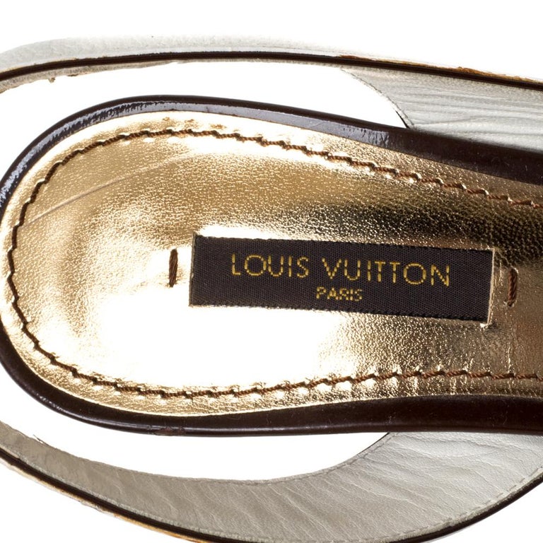 Louis Vuitton White Leather Buckle Cork Platform Slingback Sandals
