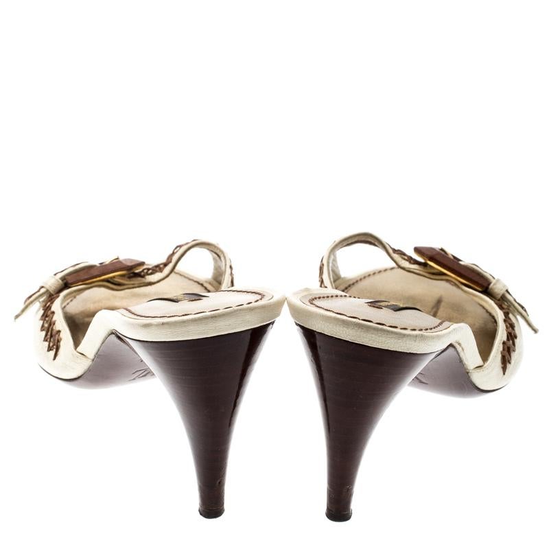 Louis Vuitton White Leather Buckle Kitten Heels Sandals Size 37.5 2