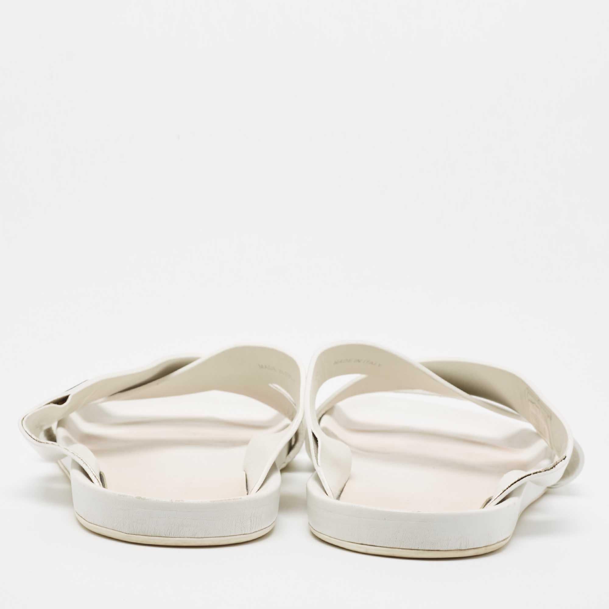 Louis Vuitton White Leather Criss Cross Slides Size 42 1