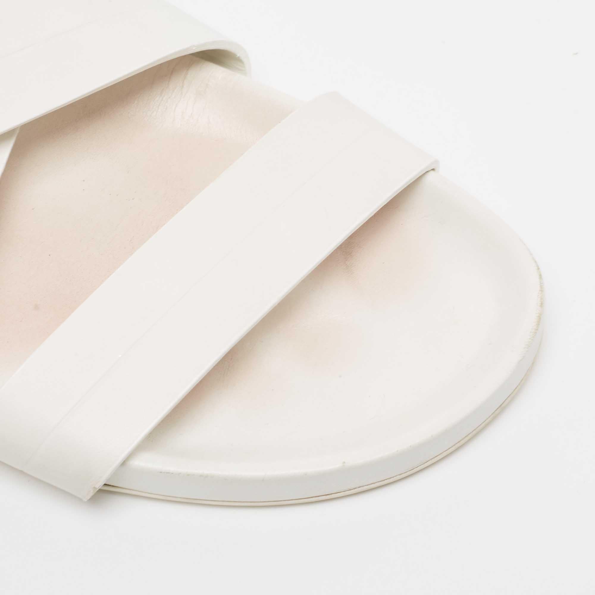 Louis Vuitton White Leather Criss Cross Slides Size 42 For Sale 3