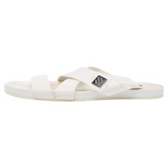 Used Louis Vuitton White Leather Criss Cross Slides Size 42