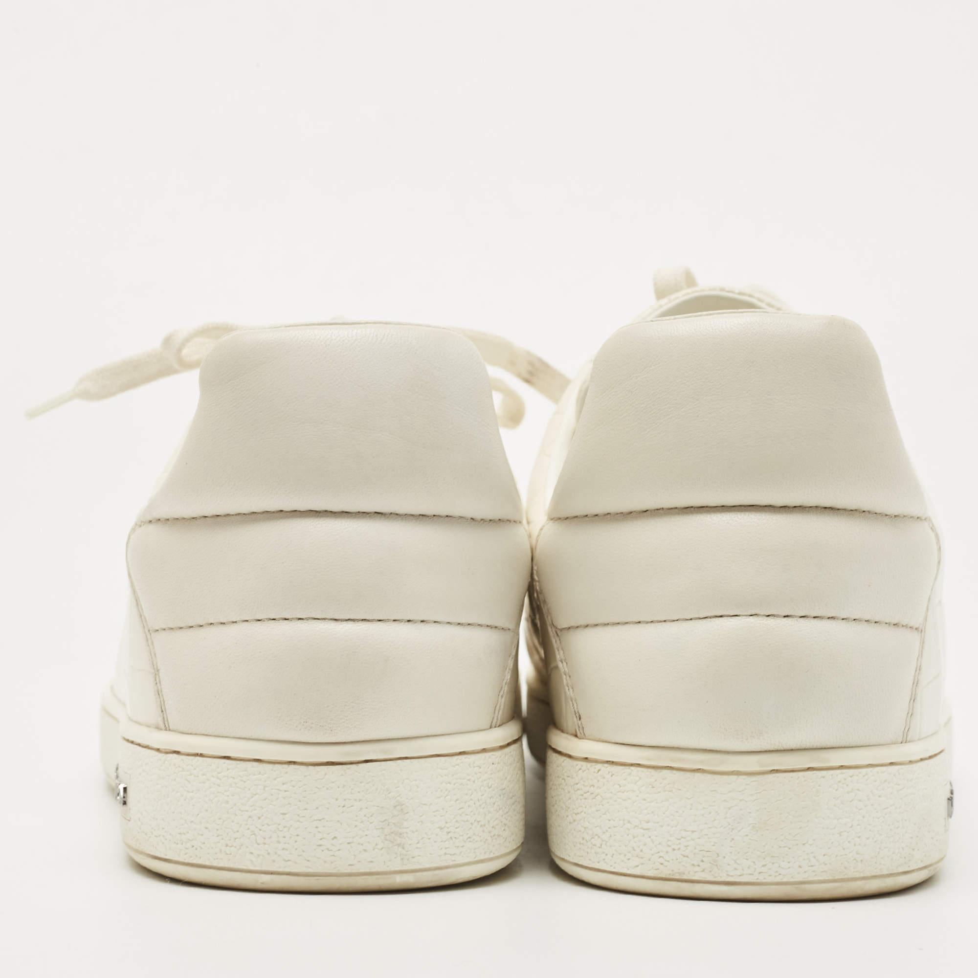 Louis Vuitton White Leather Croc Embossed Leather Frontrow Low Top Sneakers Size For Sale 1