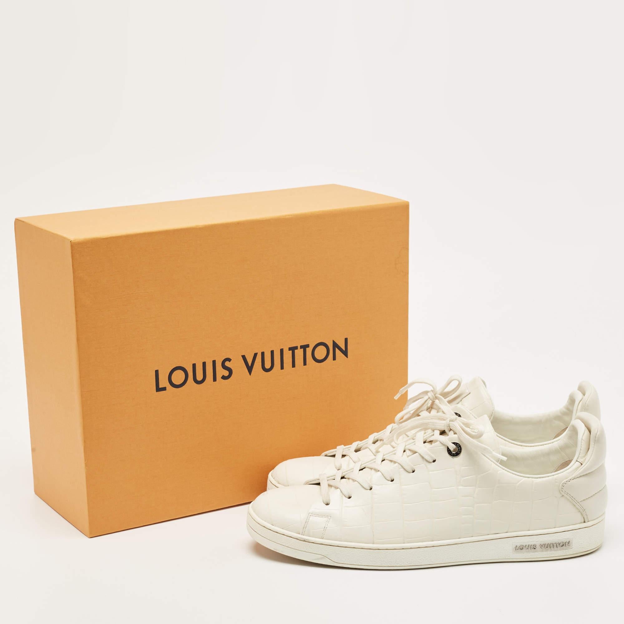 Louis Vuitton White Leather Croc Embossed Leather Frontrow Low Top Sneakers Size For Sale 5