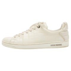 Louis Vuitton White Leather Croc Embossed Leather Frontrow Low Top Sneakers Size