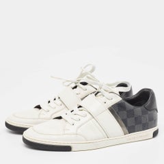 Louis Vuitton White Leather & Damier Graphite Canvas Low Top Sneakers Size 40.5