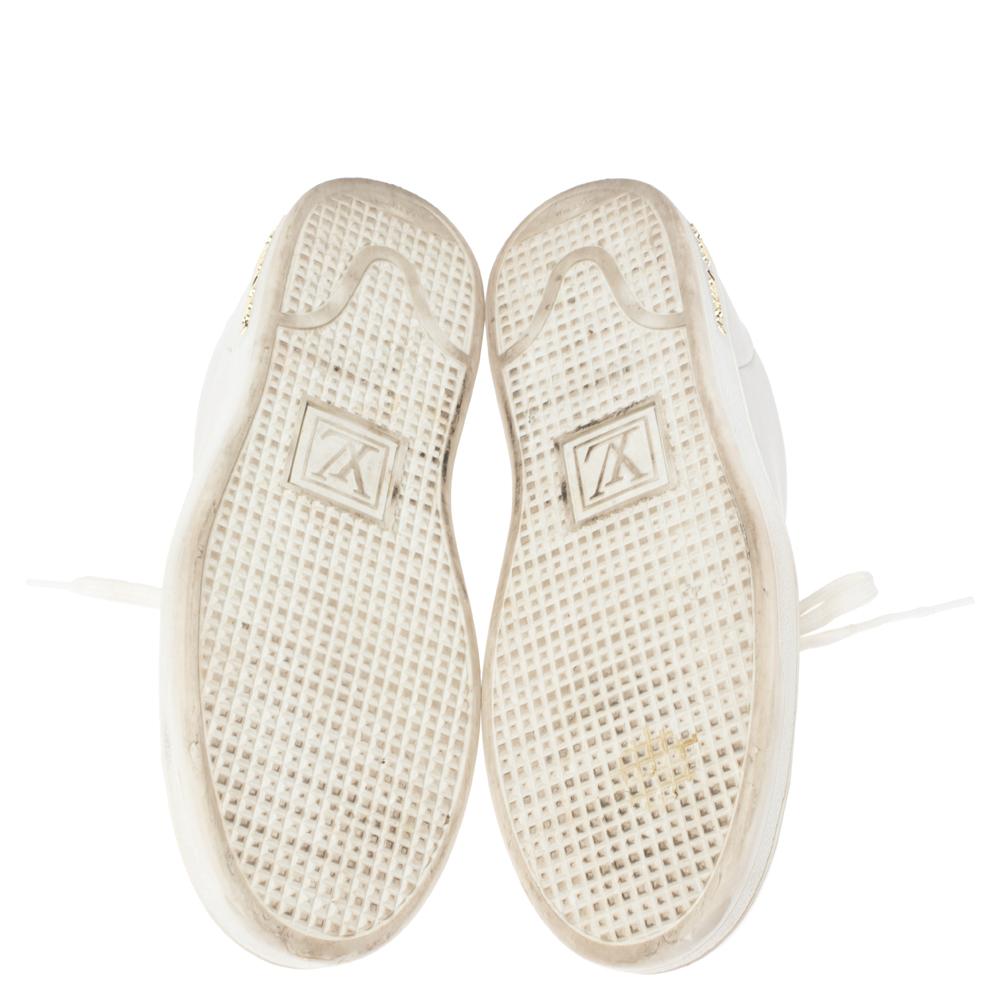 Louis Vuitton White Leather Frontrow Logo Embellished Lace Up Sneakers Size 38.5 1