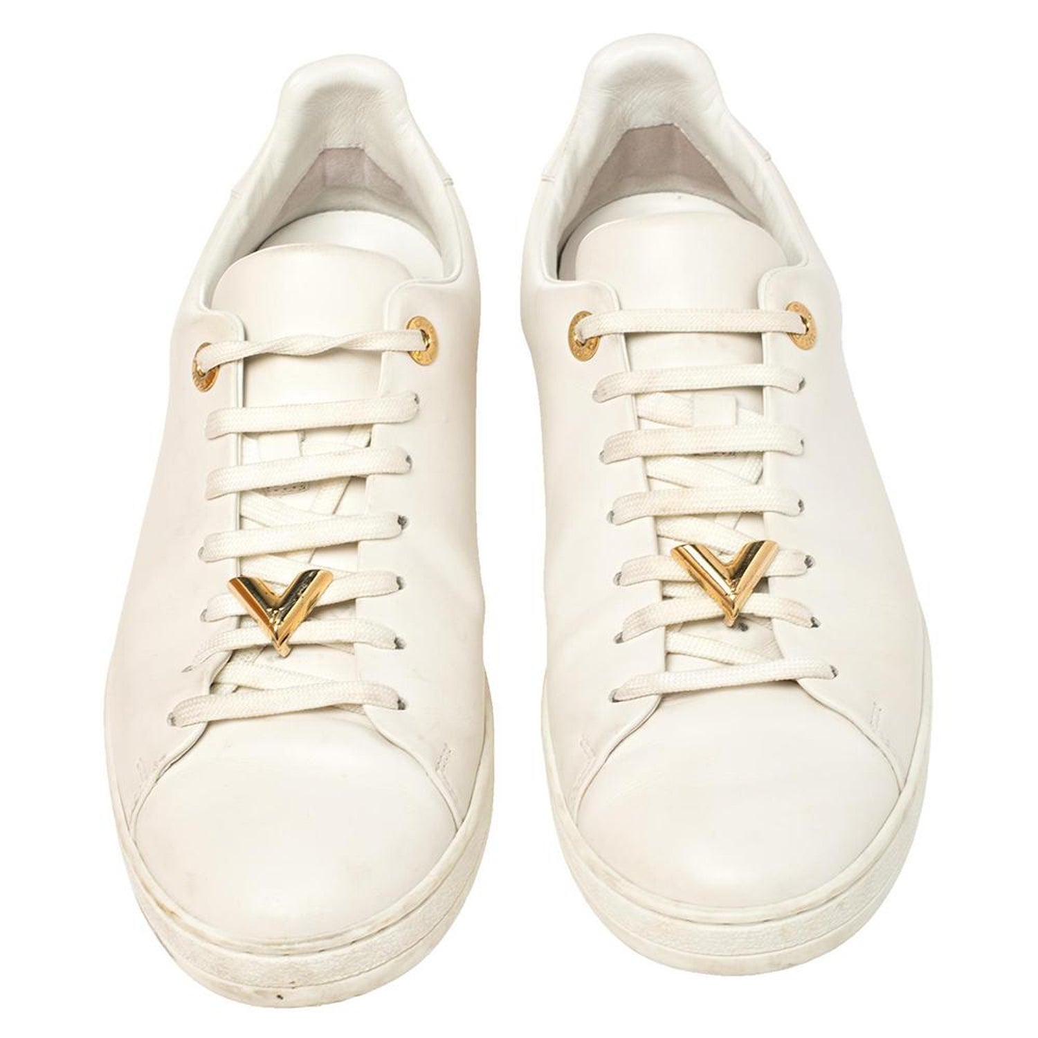 Louis Vuitton White Leather Frontrow Logo Embellished Lace Up Sneakers Size  40 at 1stDibs