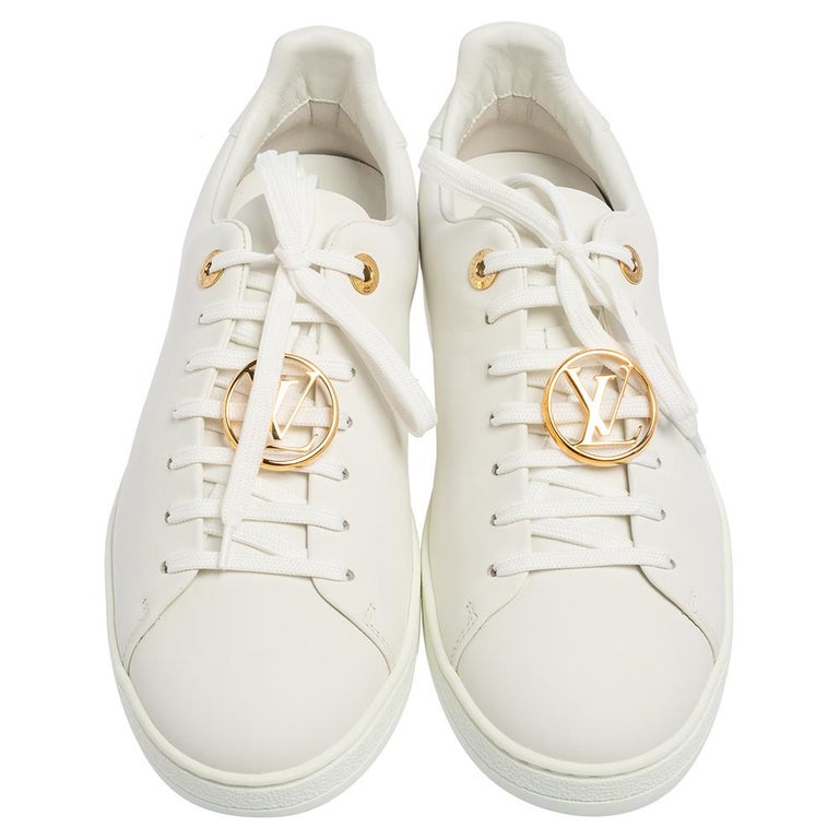 Louis Vuitton White Leather Frontrow Metal Logo Lace Up Sneakers Size 39 Louis  Vuitton