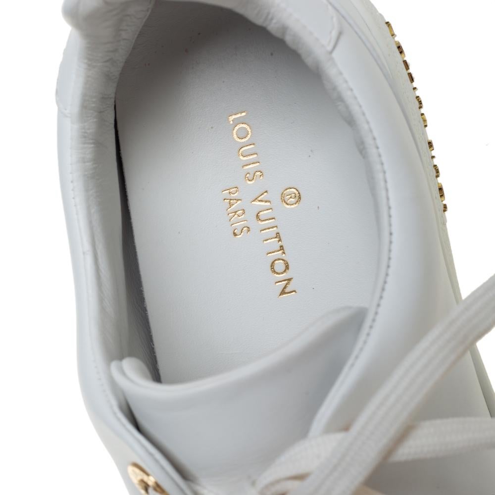 Gray Louis Vuitton White Leather Frontrow Sneakers Size 35
