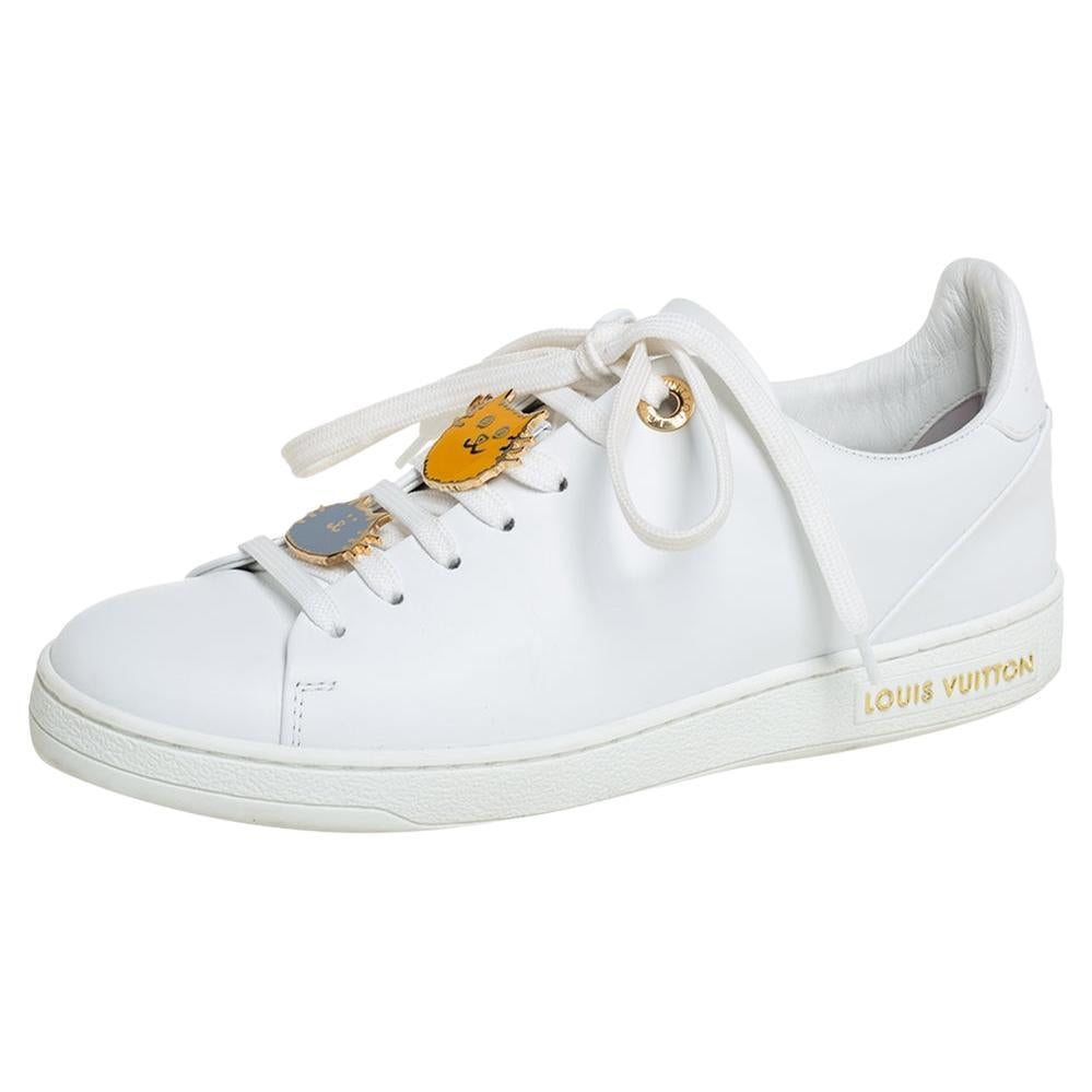 Louis Vuitton Silver Leather Frontrow Trainers Size 38.5 For Sale at 1stDibs