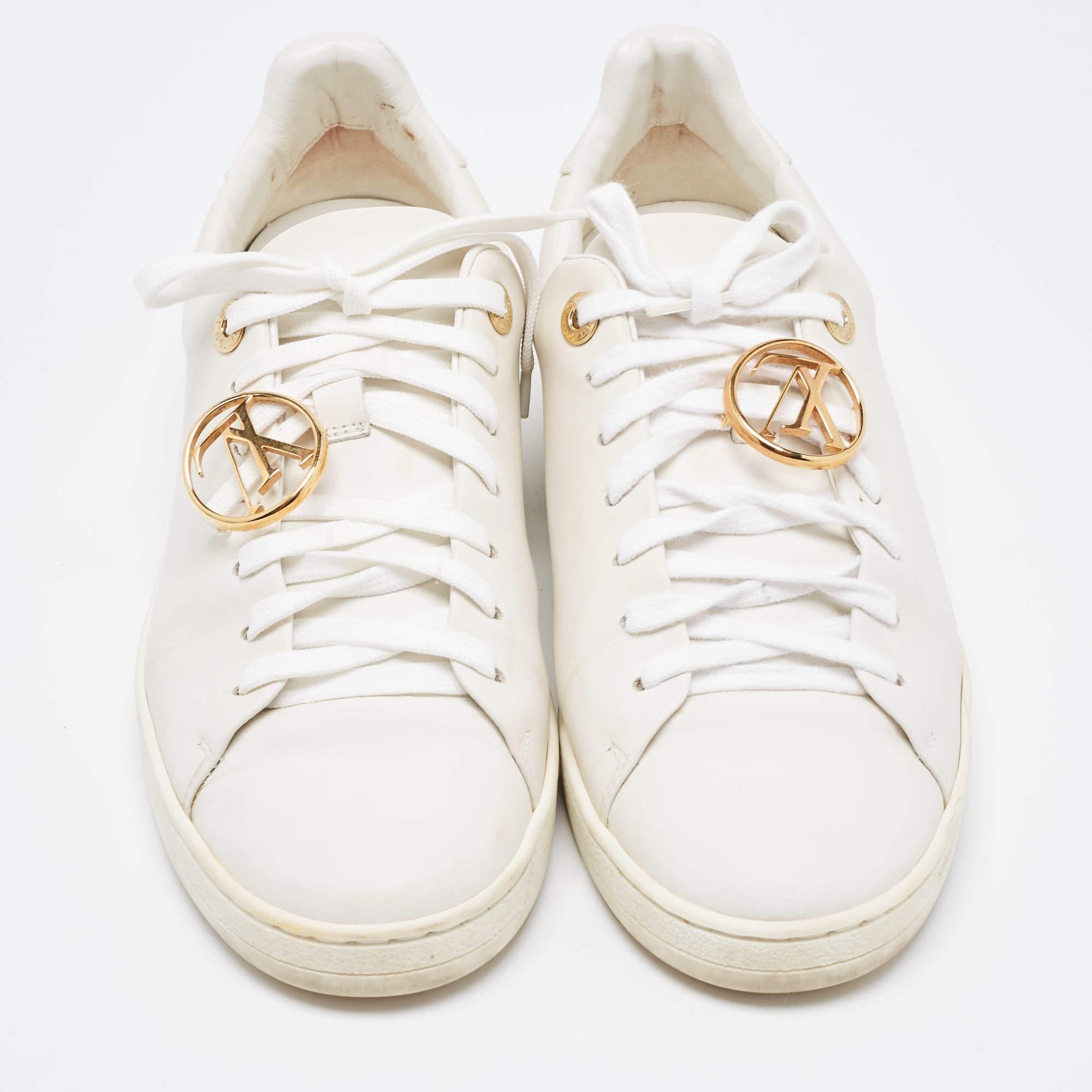 Women's Louis Vuitton White Leather Frontrow Sneakers Size 38