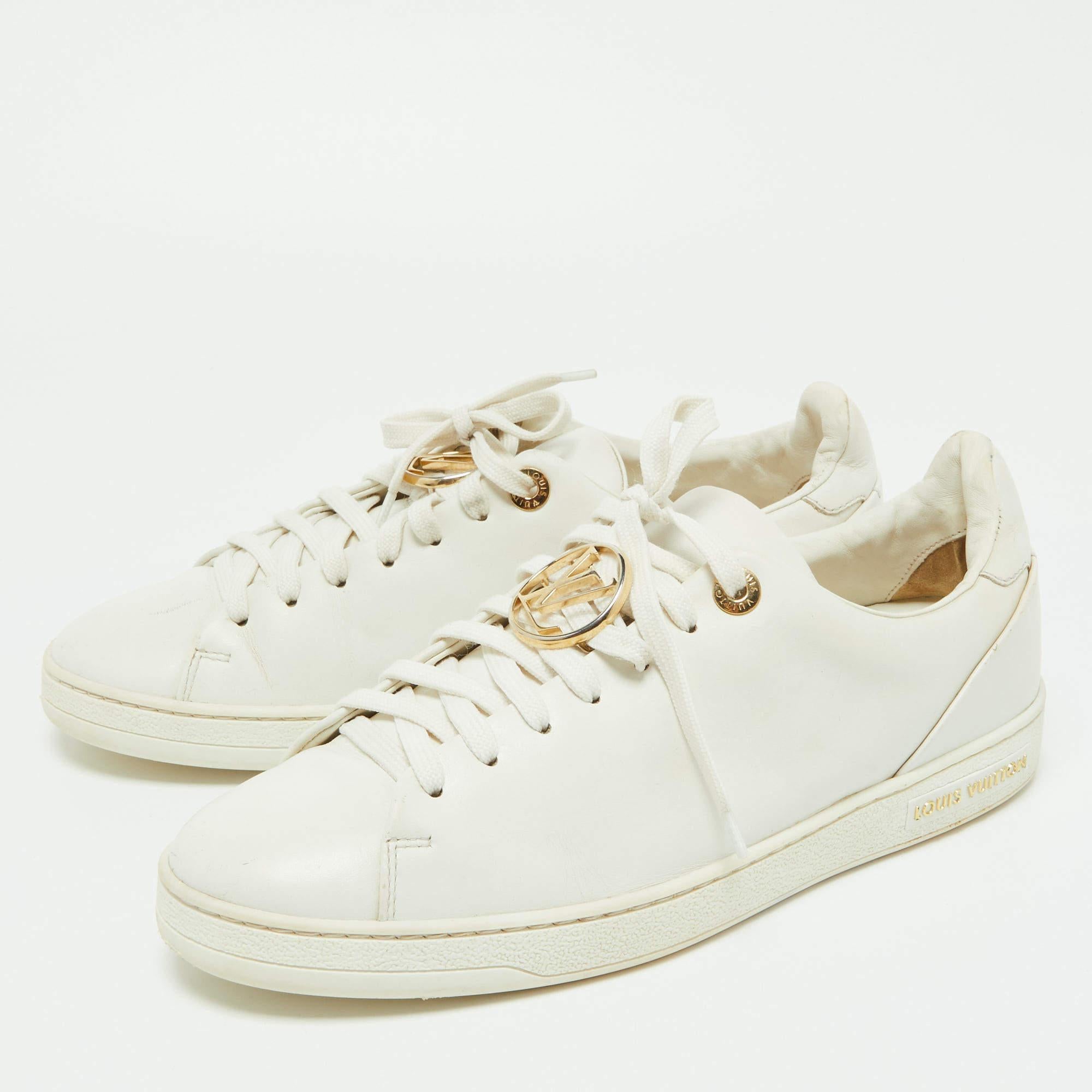 Louis Vuitton White Leather Frontrow Sneakers Size 39 For Sale 3