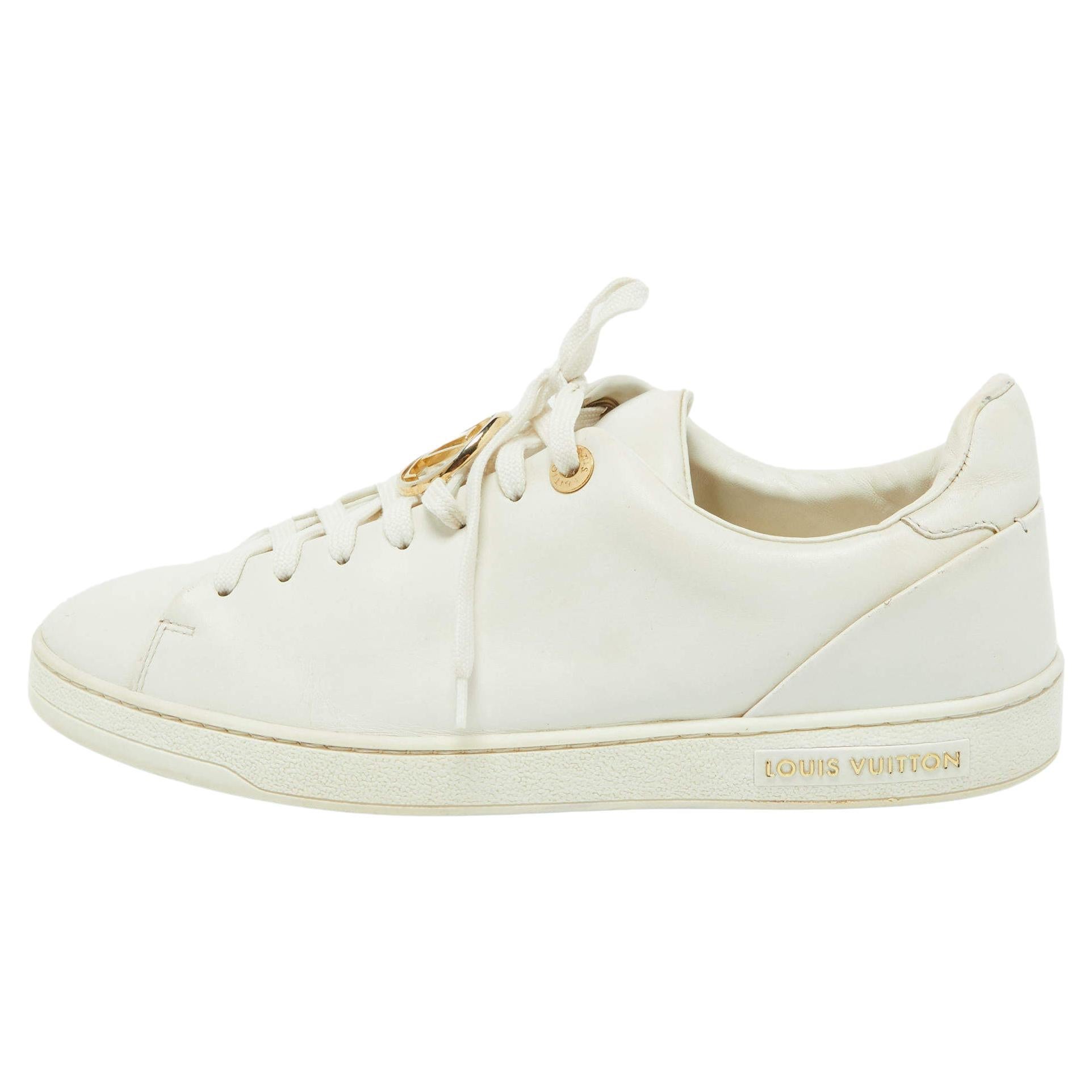 Louis Vuitton White Leather Frontrow Sneakers Size 39 For Sale
