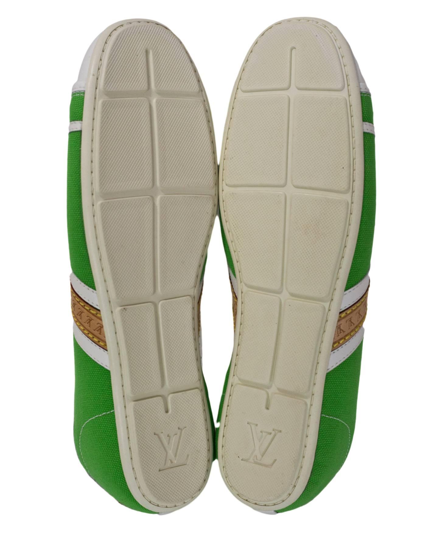 Women's Louis Vuitton White Leather & Green Canvas Sneakers Sz 38 NEW