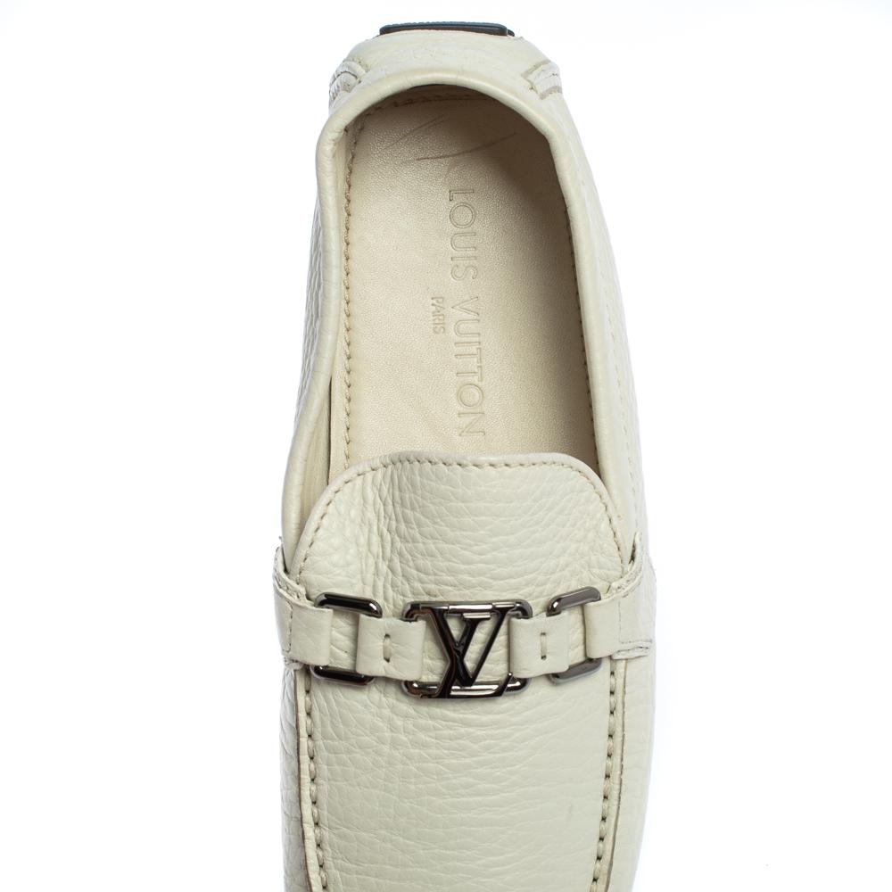 Louis Vuitton White Leather Hockenheim Logo Detail Slip on Loafer Size 42.5 1