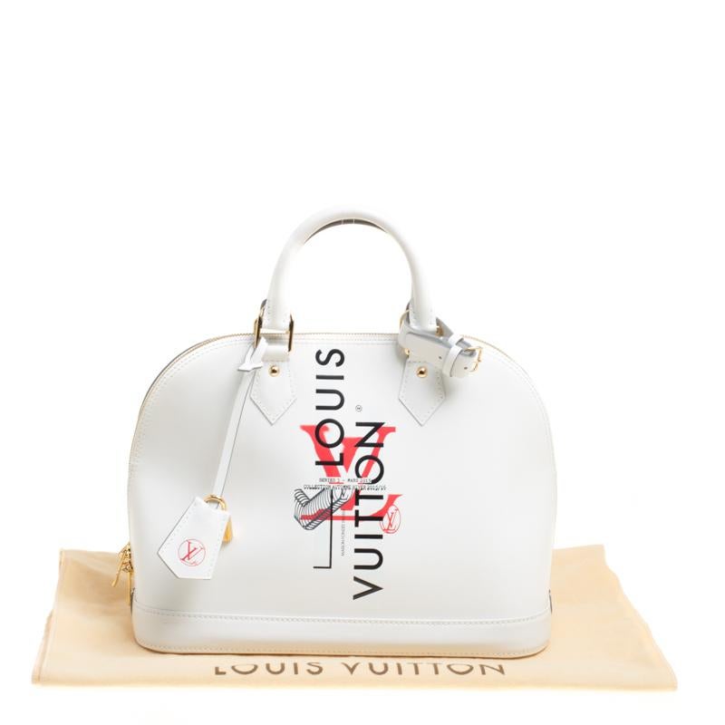 Louis Vuitton White Leather Limited Edition Mars 2015 Alma PM Bag In Good Condition In Dubai, Al Qouz 2