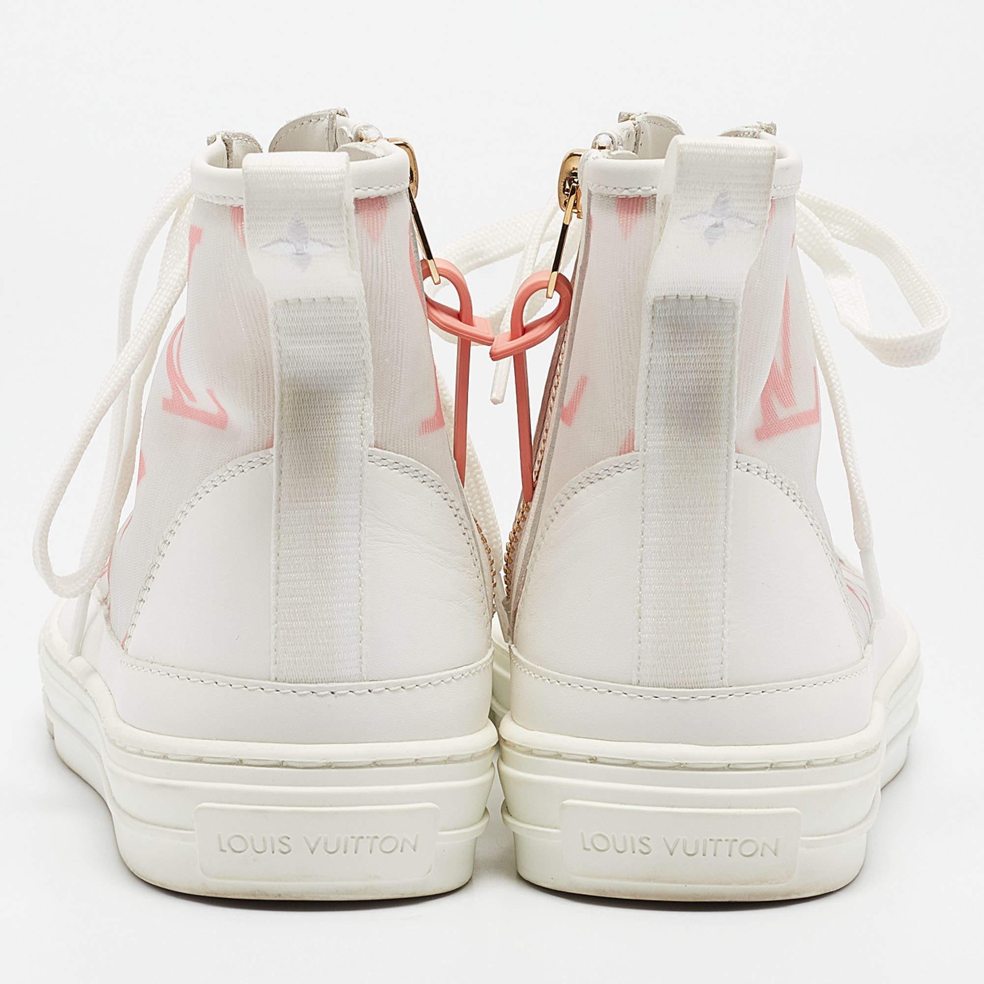 Women's Louis Vuitton White Leather Mesh and Leather Stellar Sneakers Size 37.5 For Sale