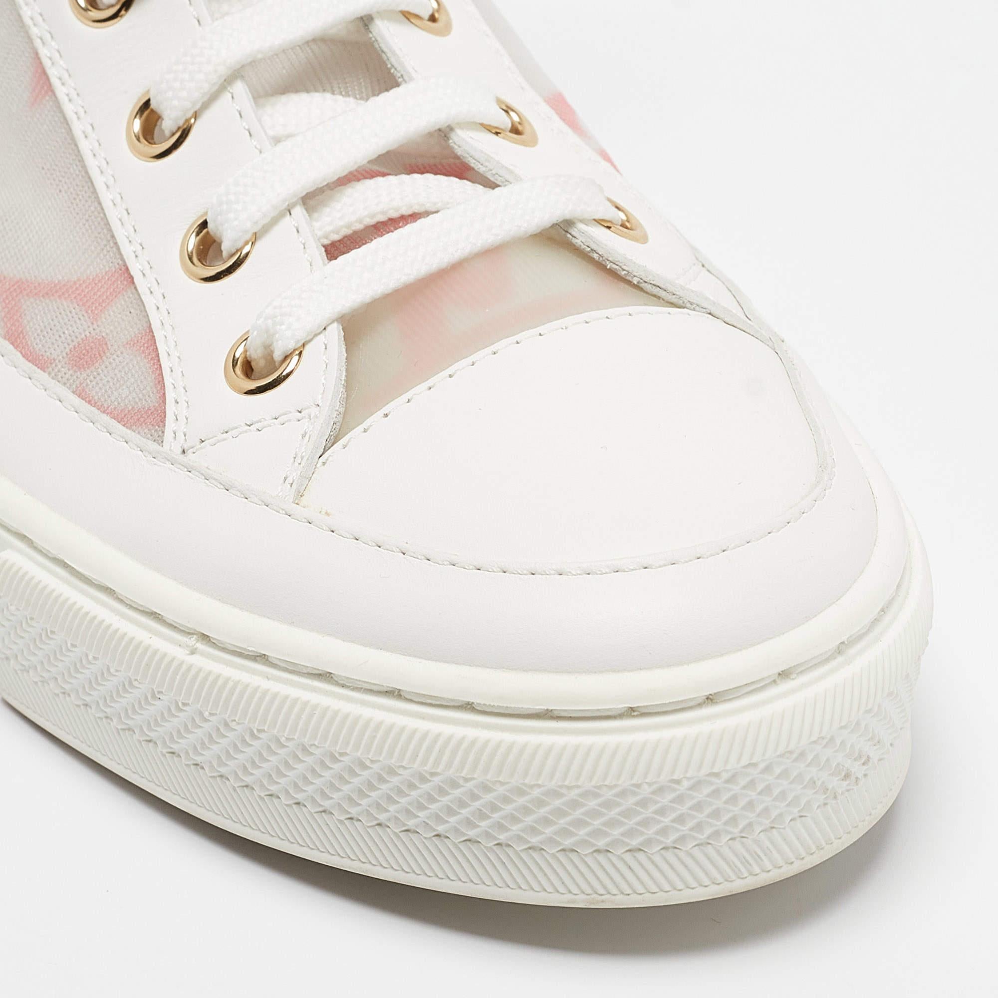 Louis Vuitton White Leather Mesh and Leather Stellar Sneakers Size 37.5 For Sale 2