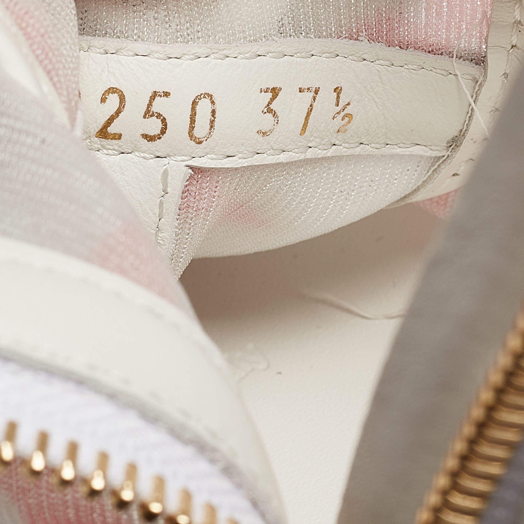 Louis Vuitton White Leather Mesh and Leather Stellar Sneakers Size 37.5 For Sale 3