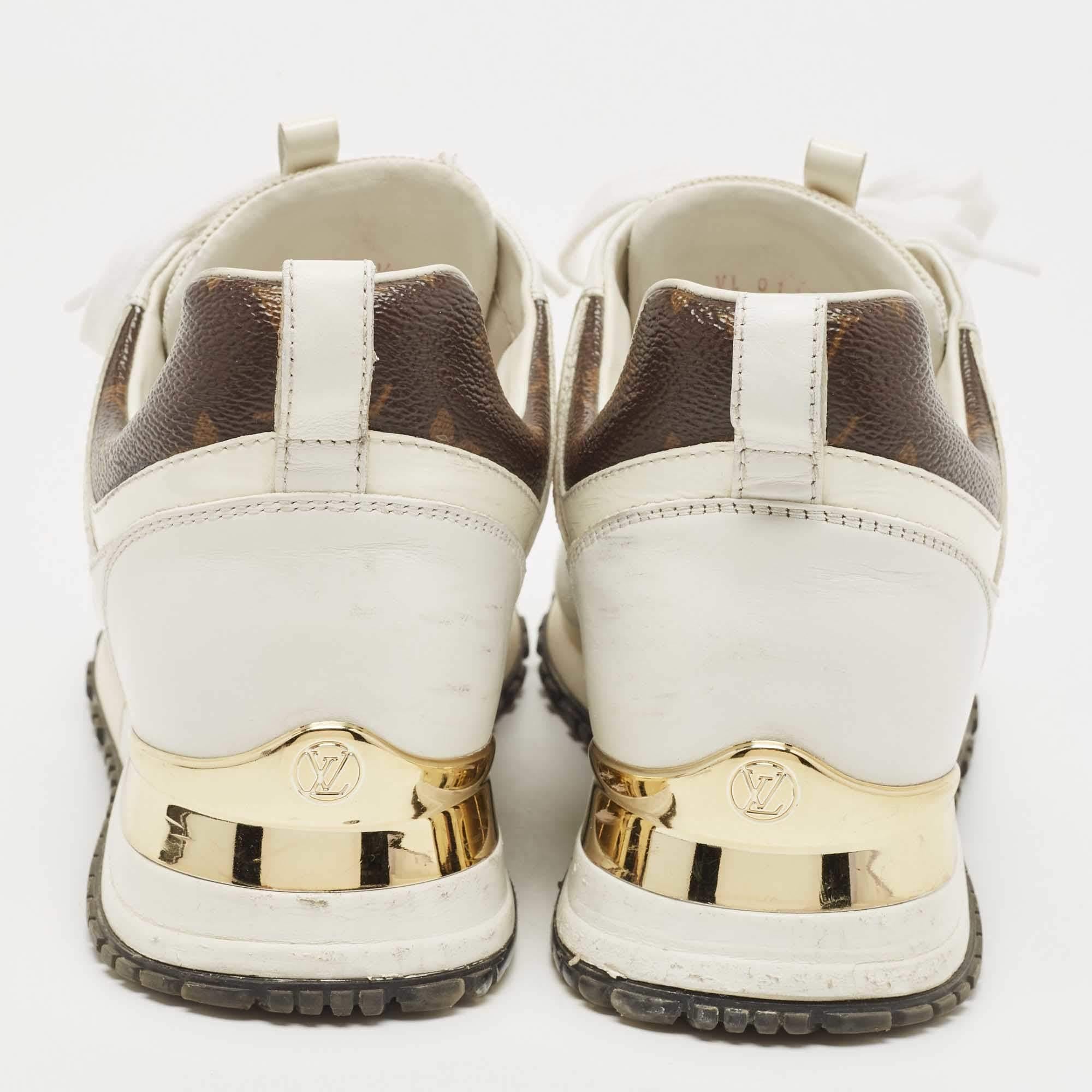 Louis Vuitton White Leather, Mesh and Monogram Canvas Run Away Sneakers  For Sale 1