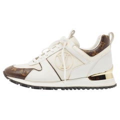 Louis Vuitton White Leather Monogram Canvas Run Away Low Top Sneakers Size 37