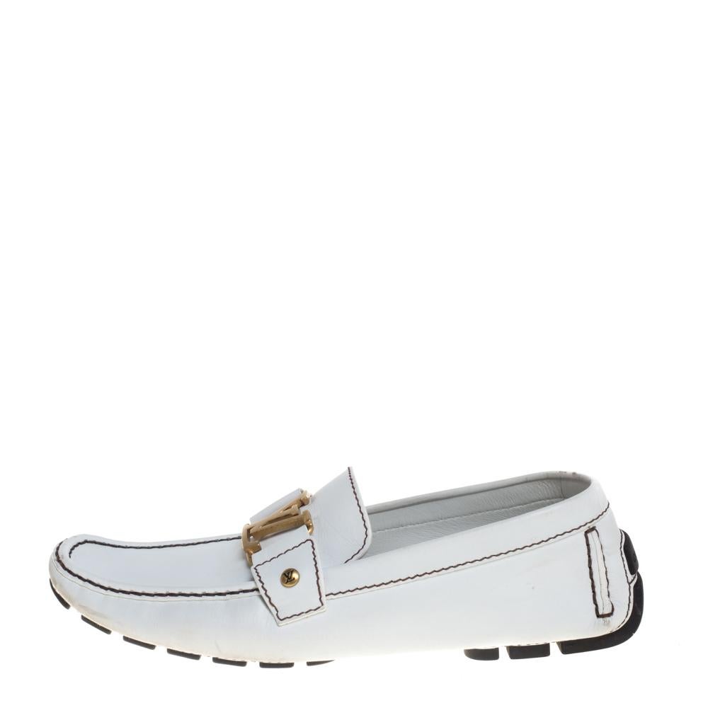 Men's Louis Vuitton White Leather Monte Carlo Loafers Size 42