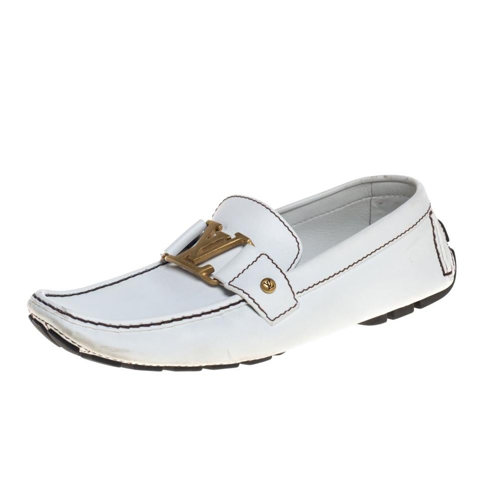 Louis Vuitton White Leather Monte Carlo Loafers Size 42