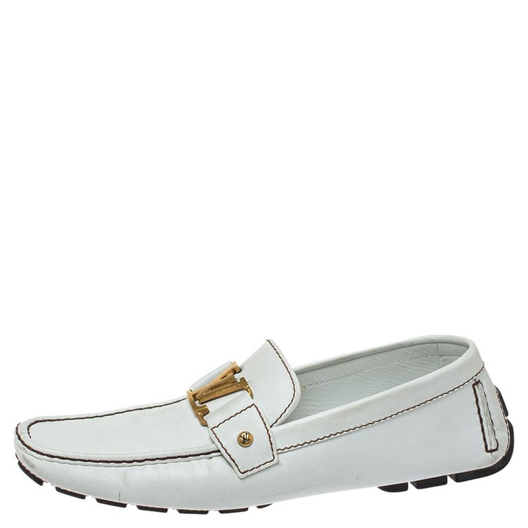 LOUIS VUITTON Calfskin Mens Monte Carlo Moccasin Loafers 6 White 417127