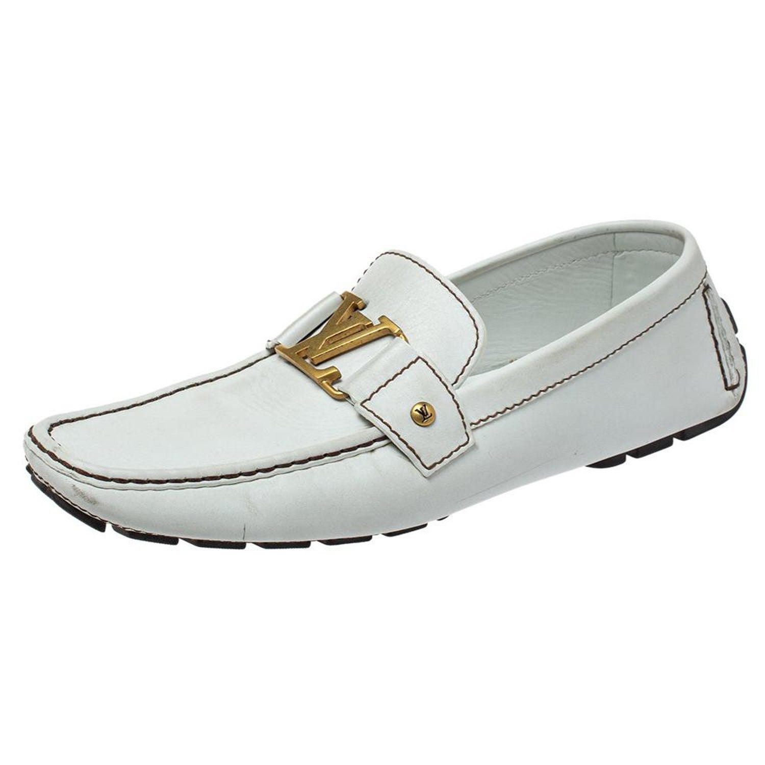 Louis Vuitton White Leather Monte Carlo Loafers Size 44 at 1stDibs
