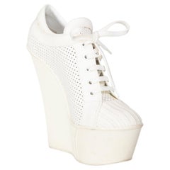 Louis Vuitton White Leather Perforated Wedges Size IT 37.5
