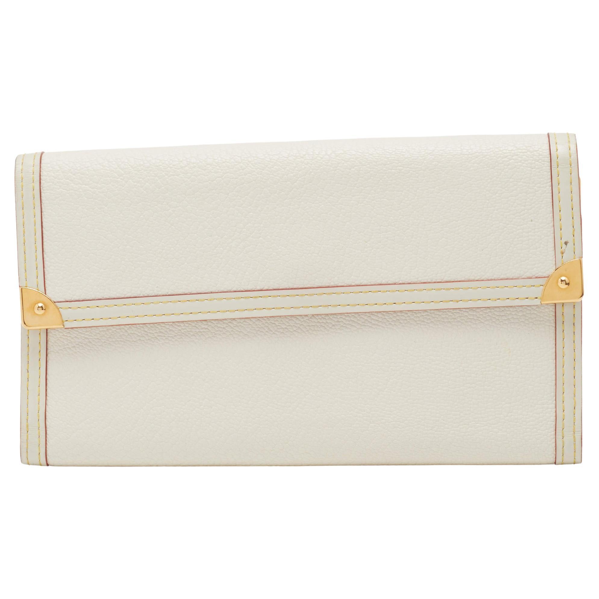 Louis Vuitton White Leather Porte Tresor International Trifold Wallet For Sale