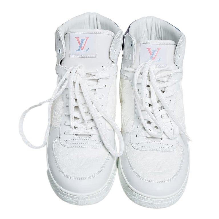 Louis Vuitton White Leather and Monogram Canvas High Top Sneakers Size 41.5