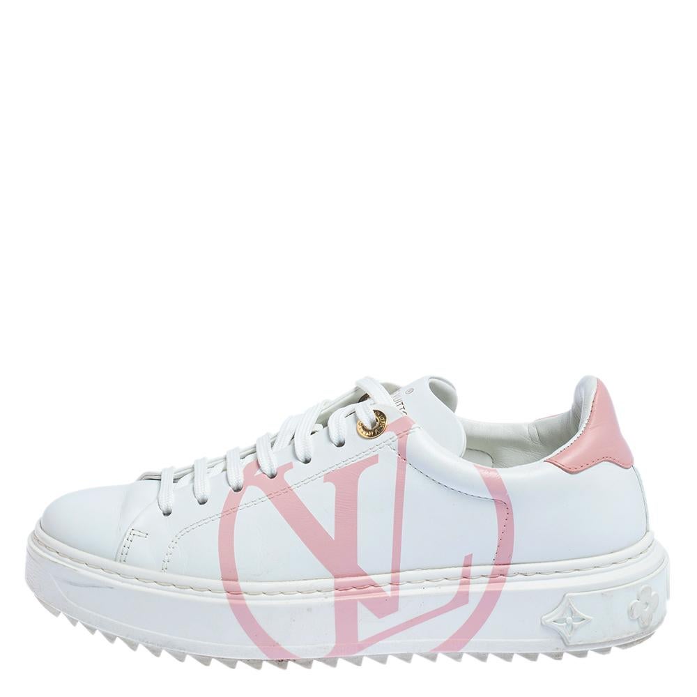 Women's Louis Vuitton White Leather Time Out Low Top Sneakers Size 36
